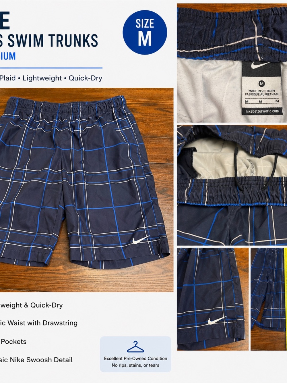 Nike Navy and Blue Plaid Swim Shorts